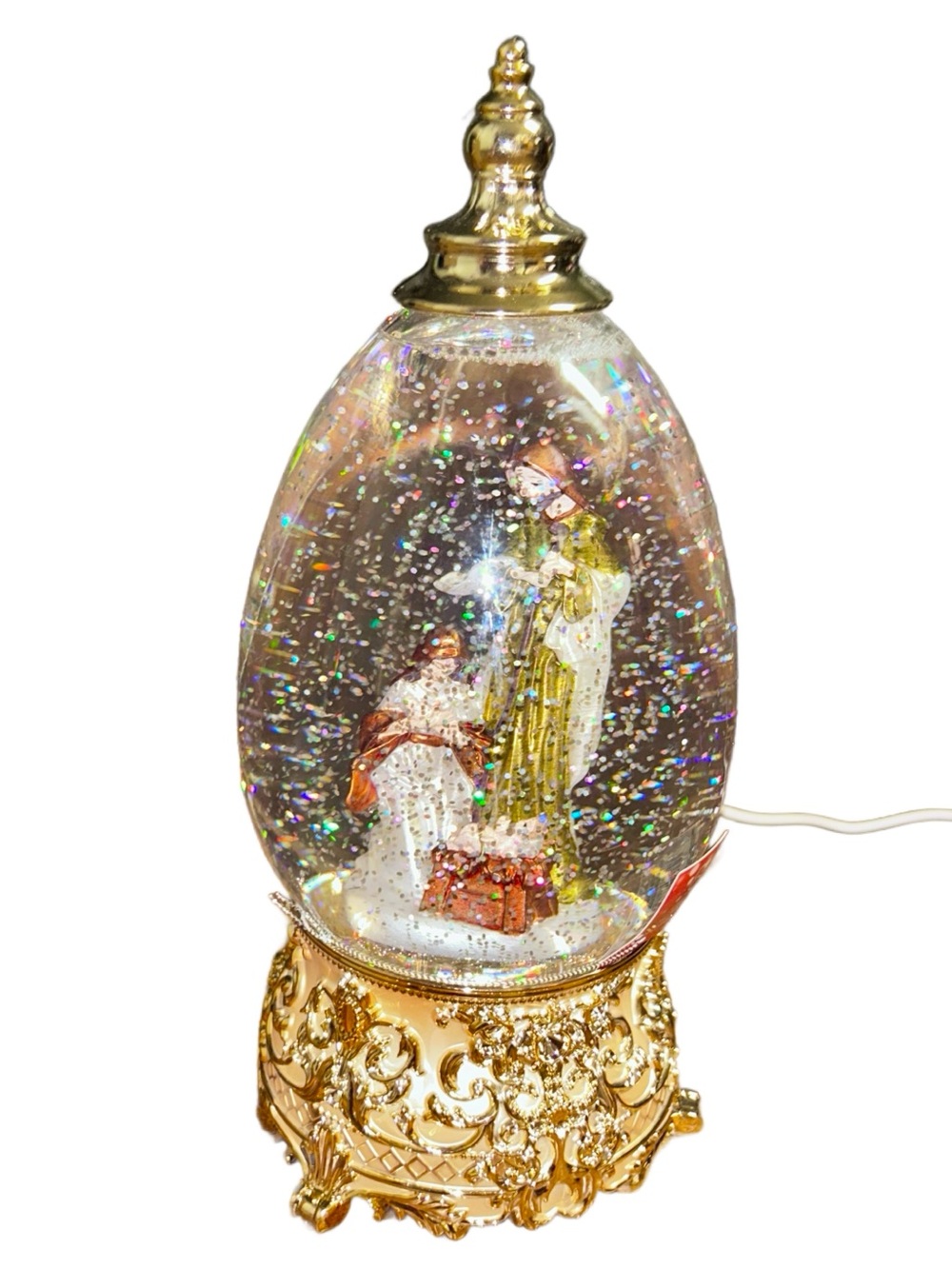 Roman ~ LED Confetti Lighted Swirl ~ Holy Family ~ Egg Shape Dome ~ New W/Box